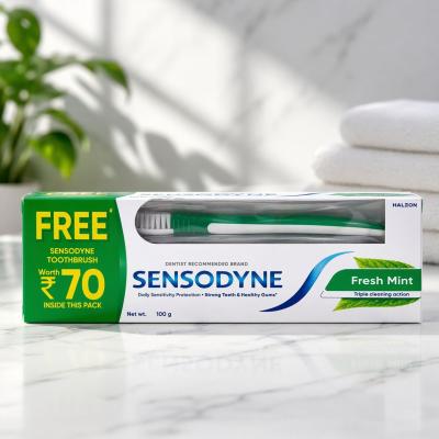 SENSODYNE FRESH MINT TOOTHPASTE AND SENSODYNE TOOTHBRUSH FREE