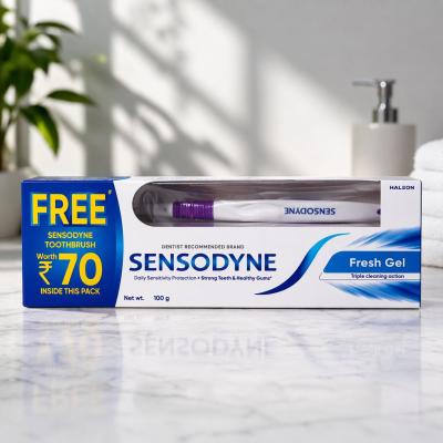 SENSODYNE FRESH GEL TRIPLE CLEANING ACTION AND SENSODYNE TOOTHBRUSH FREE