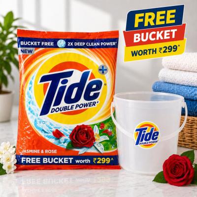 Tide Double Power+ Detergent Powder – 5kg | 2X Deep Clean | Free Bucket Offer