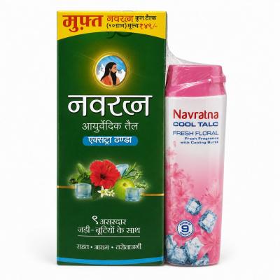 Navratna Ayurvedic Oil + Cool Talc Combo Pack (Free Talc Inside)